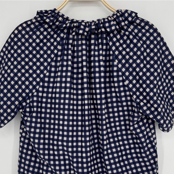 A Shirt Thing Margot Gingham Blouse XS Blue White Check Ruffle Neck 100% Cotton - Picture 7 of 13